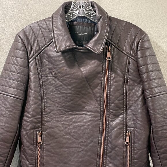 MARC NEW YORK/ANDREW MARC Faux/Vegan Leather Moto Jacket, Deep Burgundy - L - Picture 7 of 15